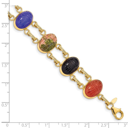 14k 14x10mm BlackOnyx/BlueOnyx/GreenOnyx/Carnelian/Epidote/Rhodonite/TigersEye 7 inch Scarab Bracelet