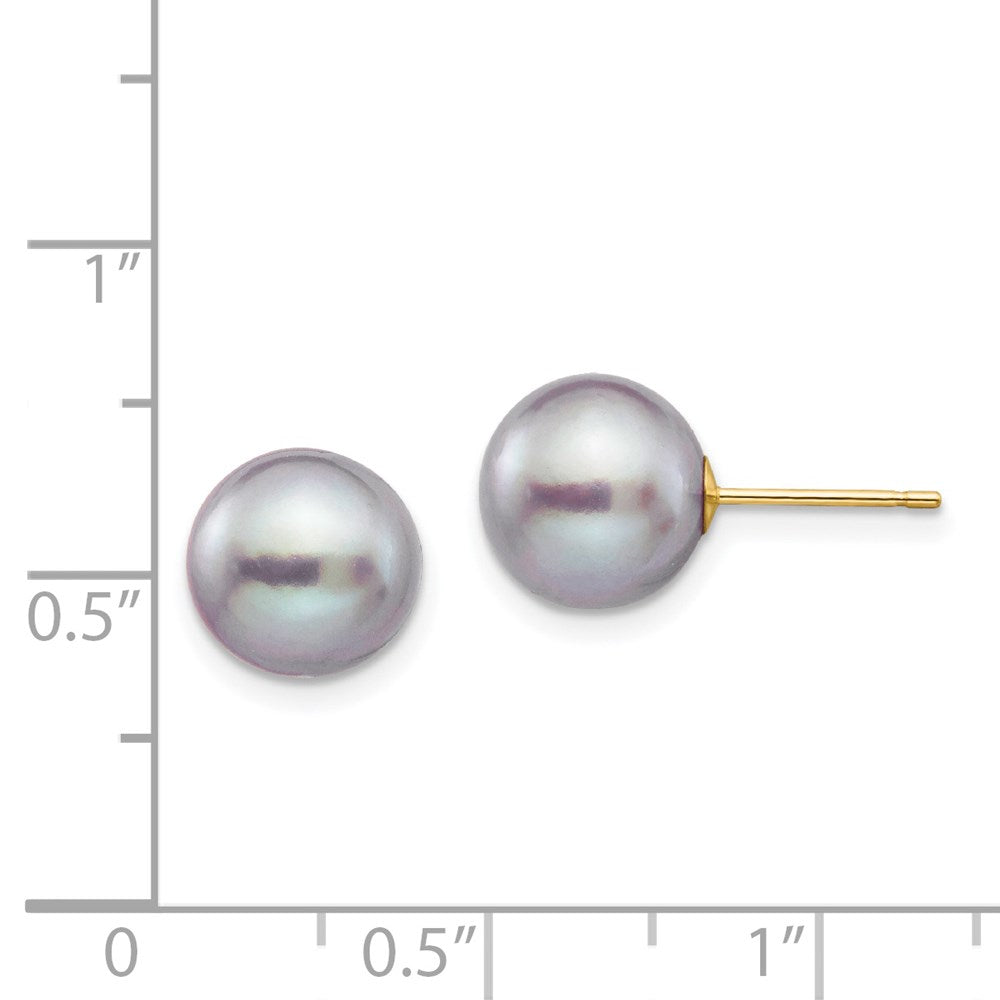 14k 9-10mm Grey Round Freshwater Cultured Pearl Stud Post Earrings