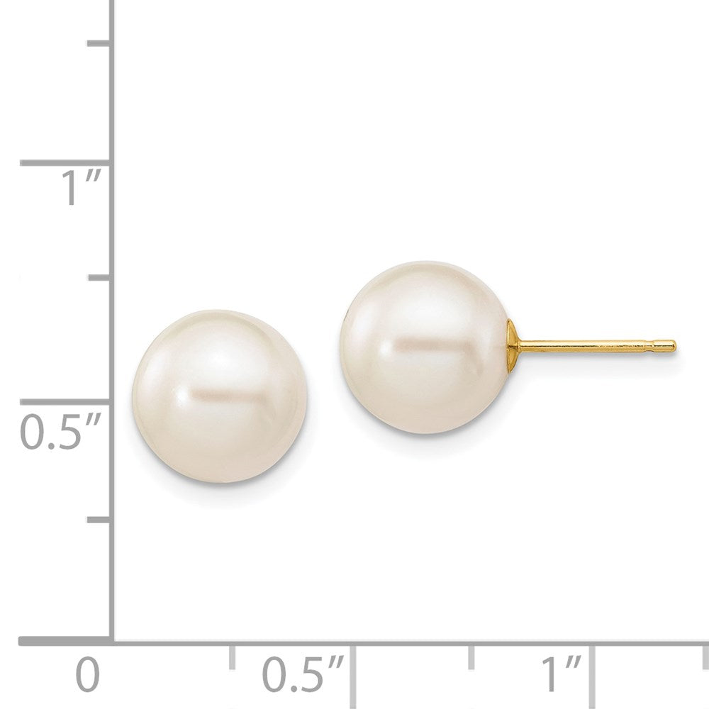 14k 9-10mm White Round Freshwater Cultured Pearl Stud Post Earrings