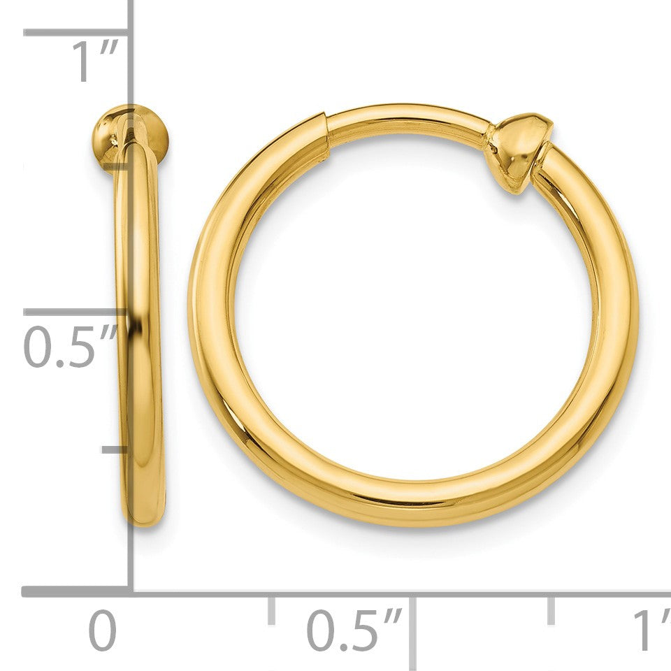 14k 2x15mm Polished Tube Hoop Non-pierced Earrings