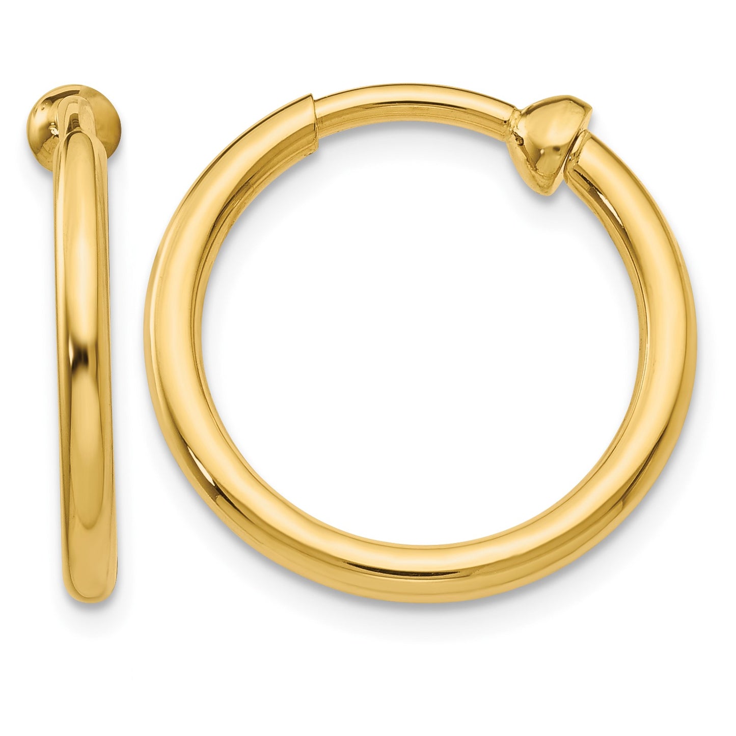 14k 2x15mm Polished Tube Hoop Non-pierced Earrings