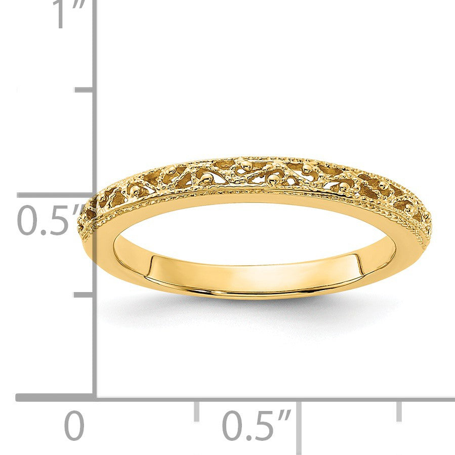 14k 3mm Filigree Wedding Band