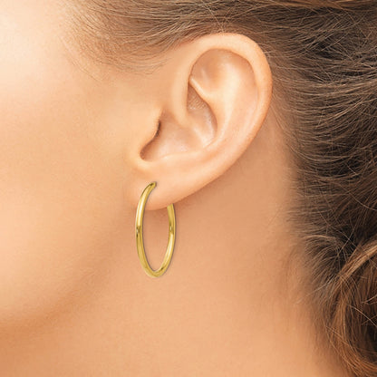 14k 2x25mm Polished Tube Hoop Non-pierced Earrings