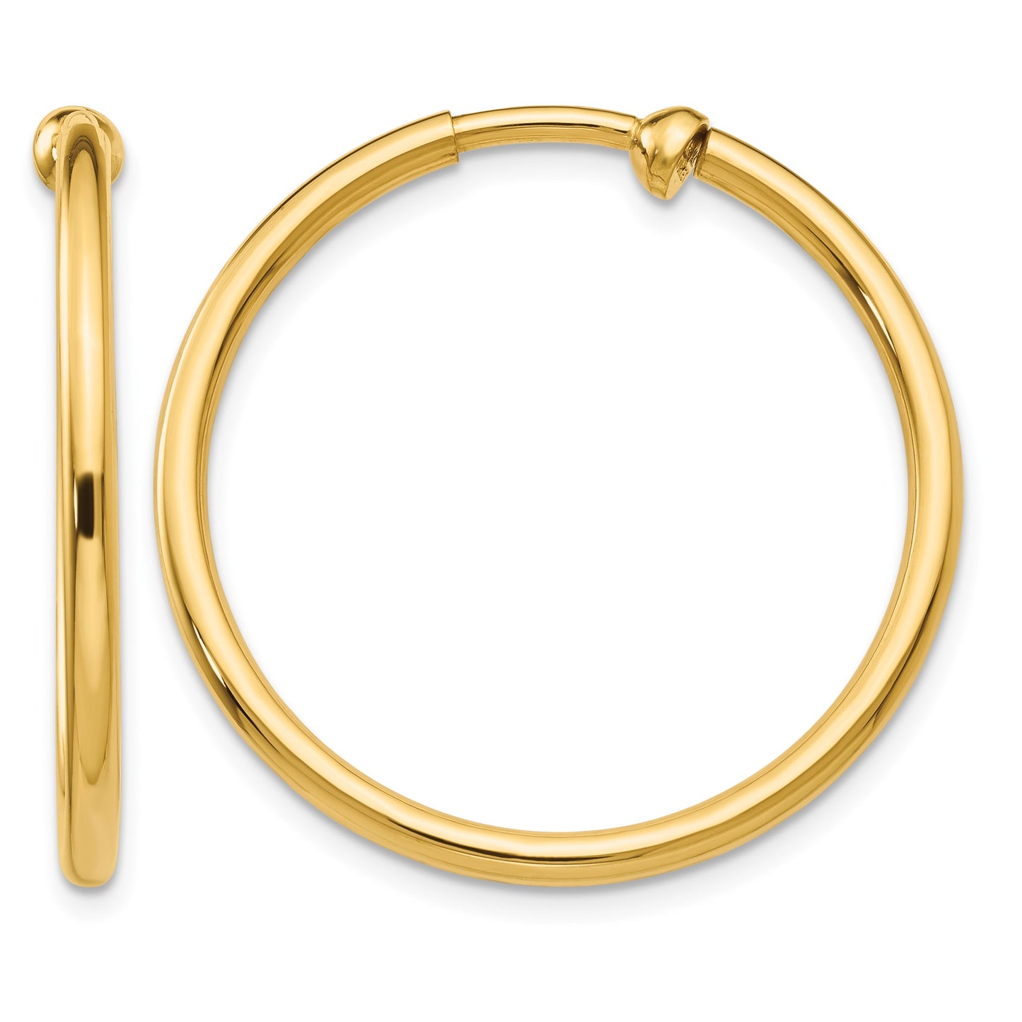 14k 2x25mm Polished Tube Hoop Non-pierced Earrings