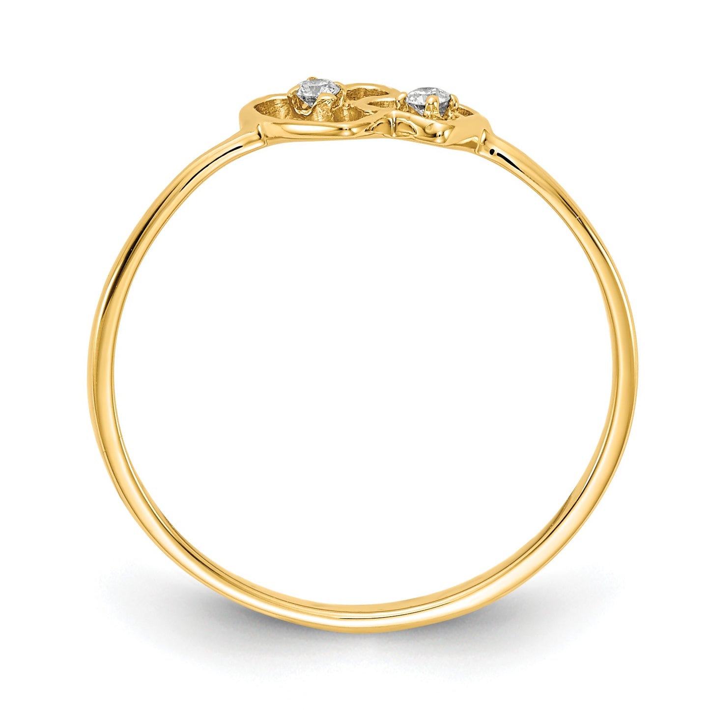14k Polished AA Diamond Two Hearts Ring
