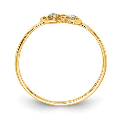 14k Polished AA Diamond Two Hearts Ring