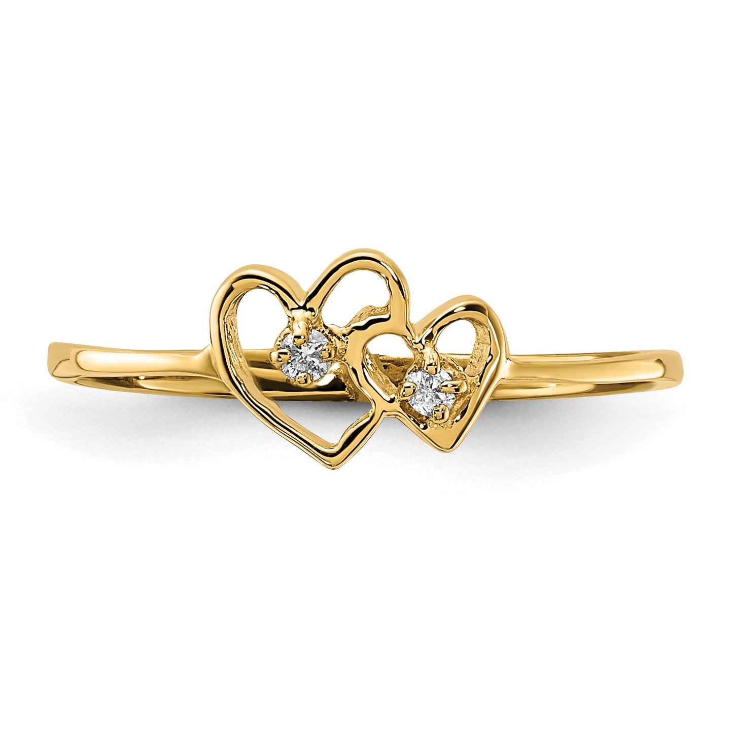 14k Polished AA Diamond Two Hearts Ring