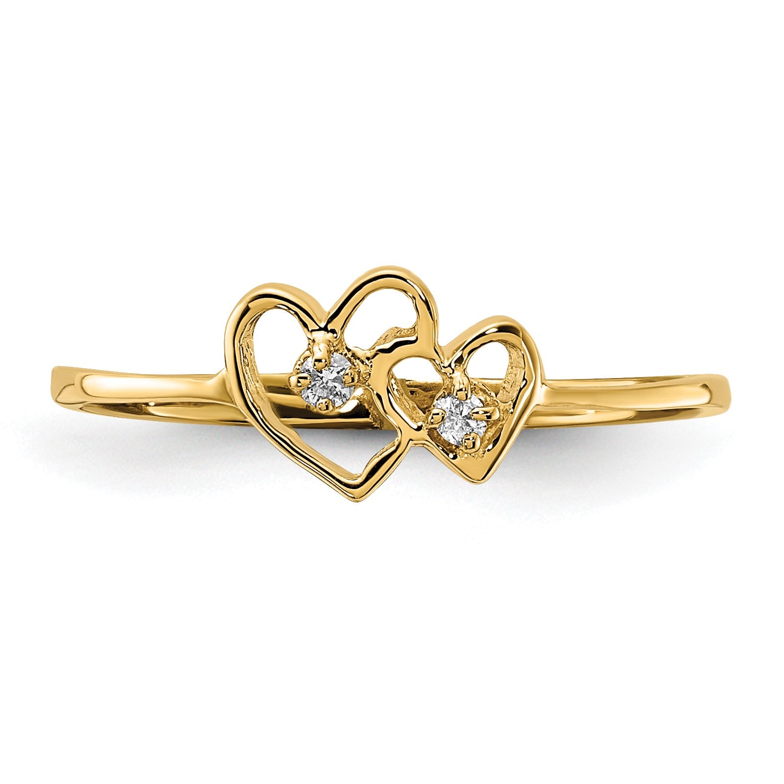 14k Polished AA Diamond Two Hearts Ring