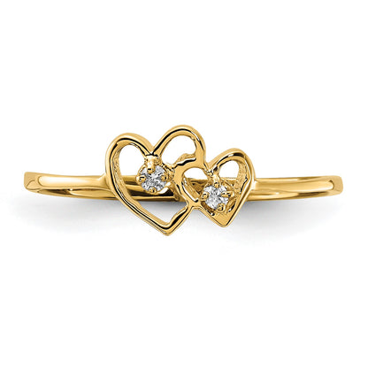 14k Polished AA Diamond Two Hearts Ring