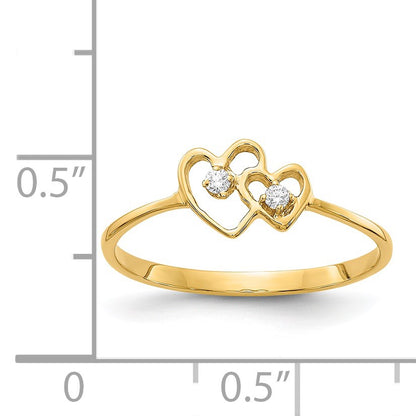 14k Polished AA Diamond Two Hearts Ring