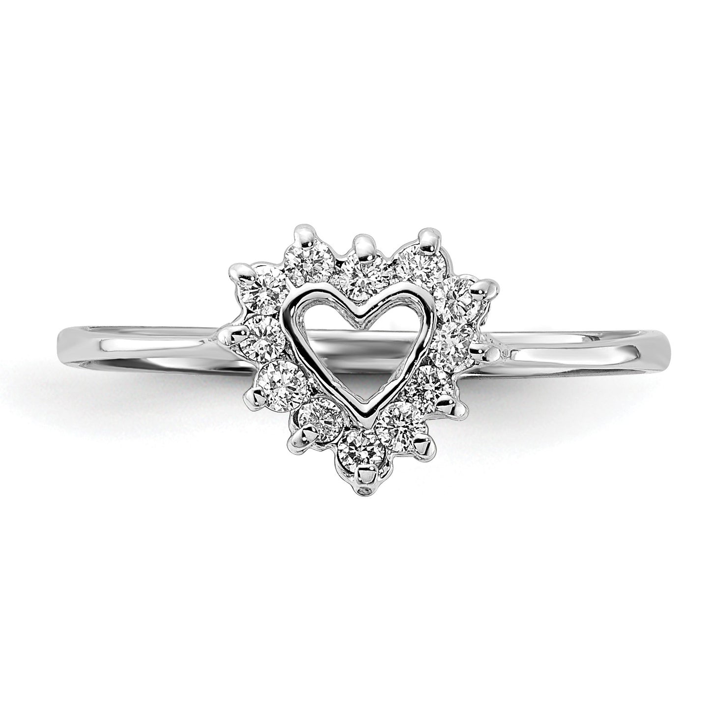 14k White Gold Polished 1/6 carat AA Diamond Heart Ring