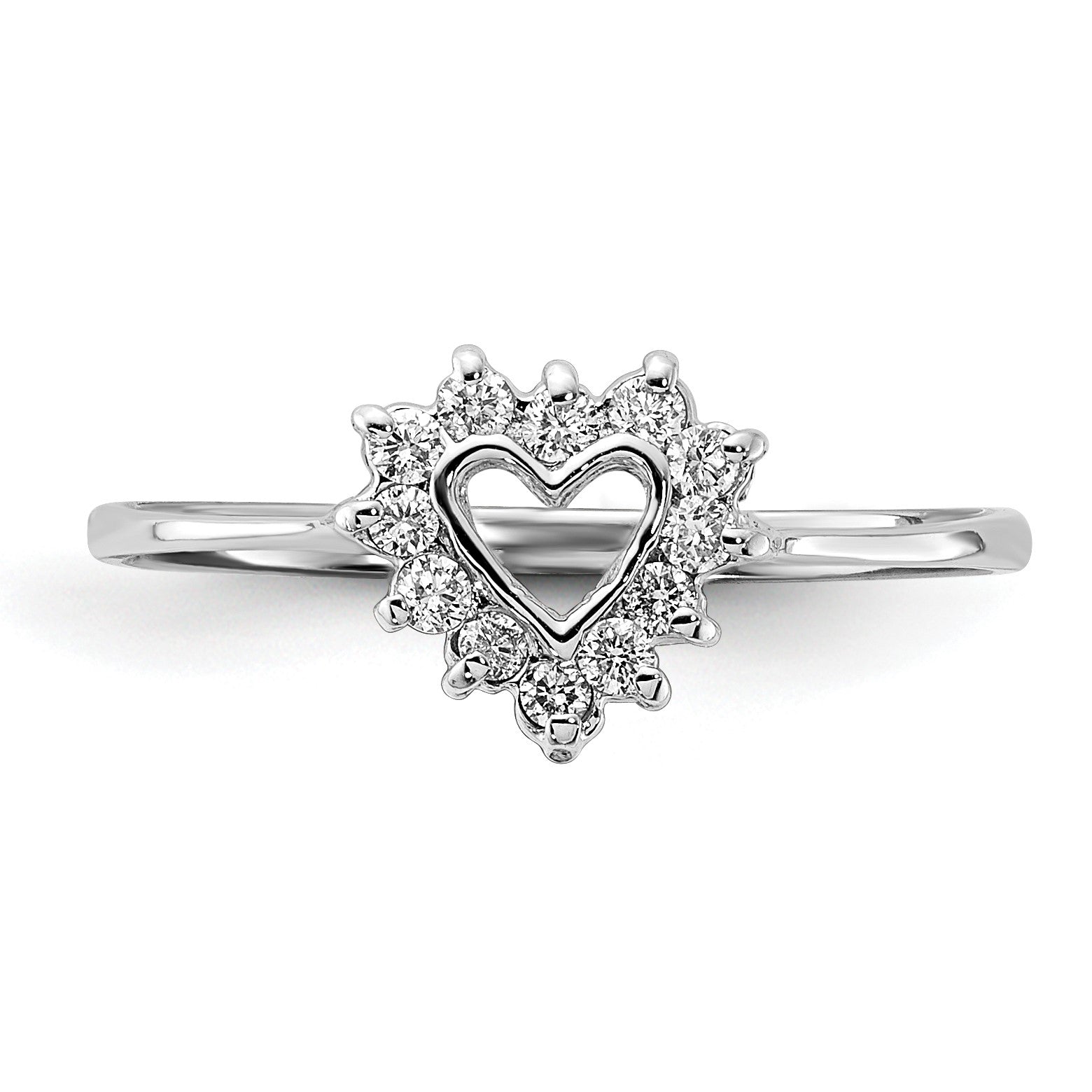 14k White Gold Polished 1/6 carat AA Diamond Heart Ring