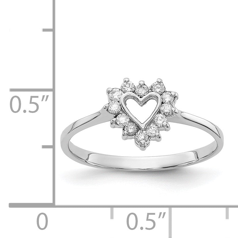 14k White Gold Polished 1/6 carat AA Diamond Heart Ring