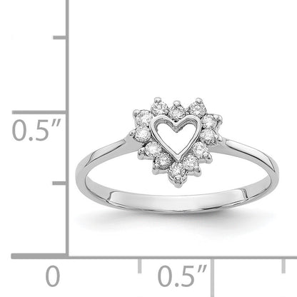 14k White Gold Polished 1/6 carat AA Diamond Heart Ring