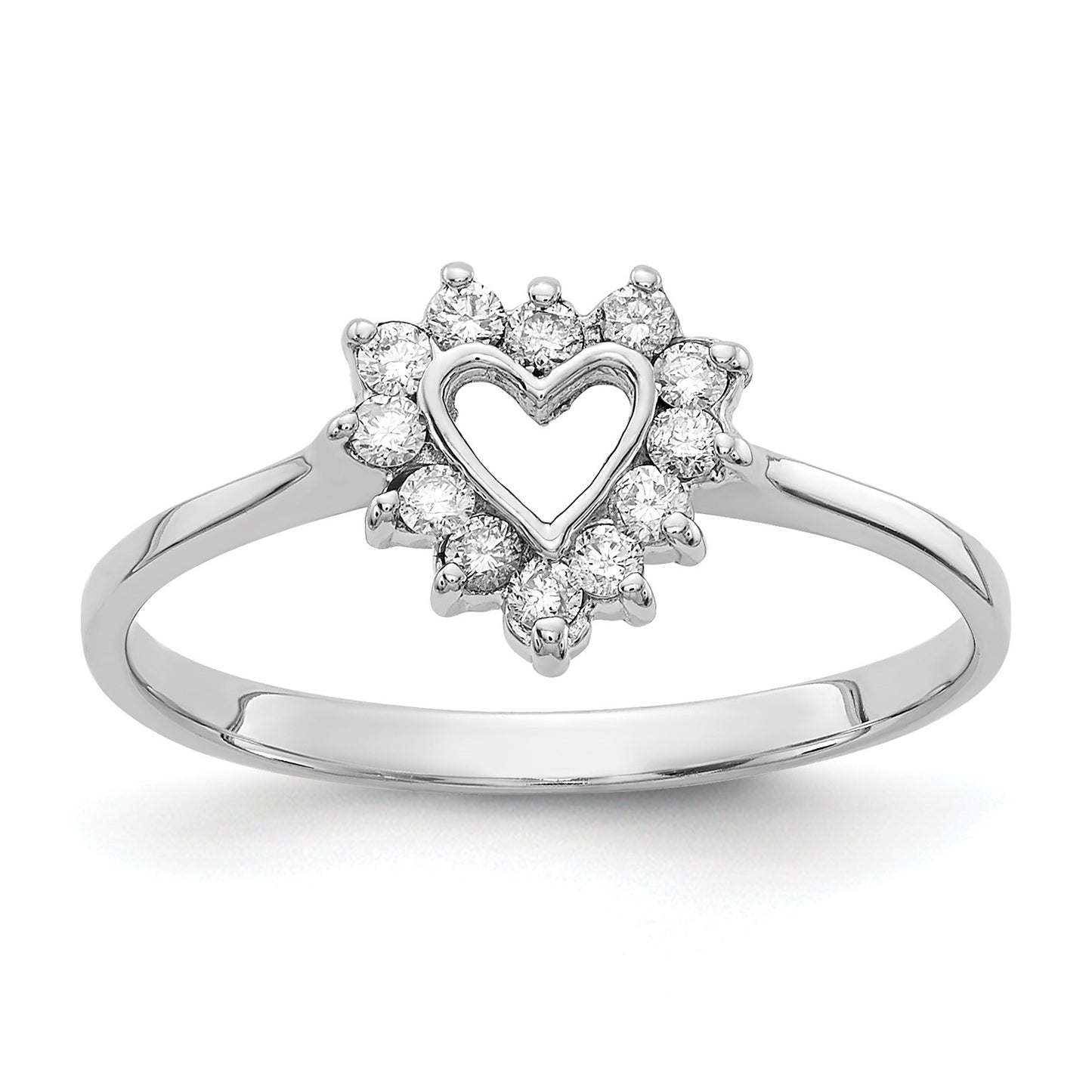 14k White Gold Polished 1/6 carat AA Diamond Heart Ring