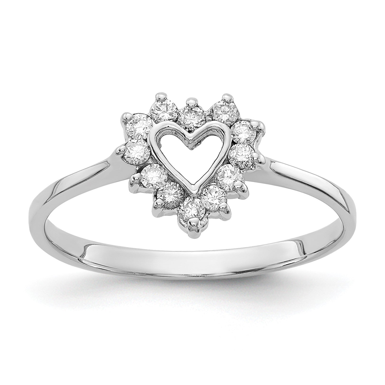 14k White Gold Polished 1/6 carat AA Diamond Heart Ring