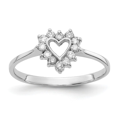 14k White Gold Polished 1/6 carat AA Diamond Heart Ring