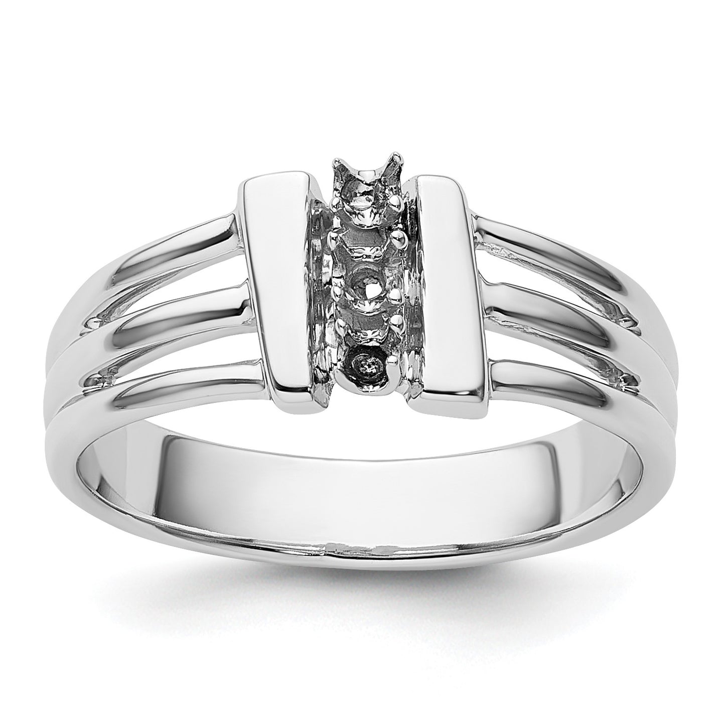 14k White Gold 3-Stone Ring Mounting