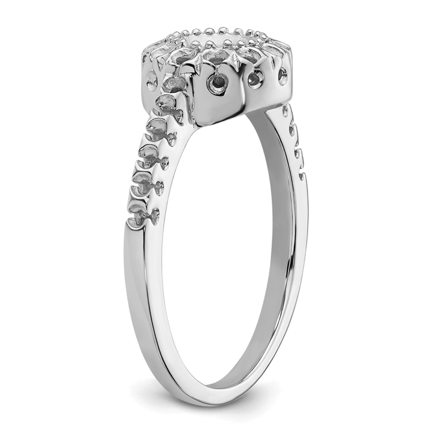 14k White Gold Polished Holds 24-1.5mm and 1-5mm Round Gemstone Ring Mounting
