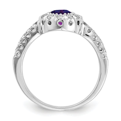 14k White Gold 5mm Round Amethyst and 1/3 carat AA Diamond Halo Ring