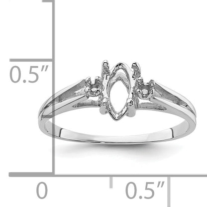 14k White Gold Holds 2-1.7mm Round and 1-8x4 Marquise Gemstone Ring Mounting
