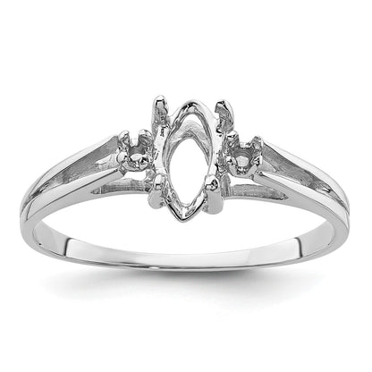 14k White Gold Holds 2-1.7mm Round and 1-8x4 Marquise Gemstone Ring Mounting