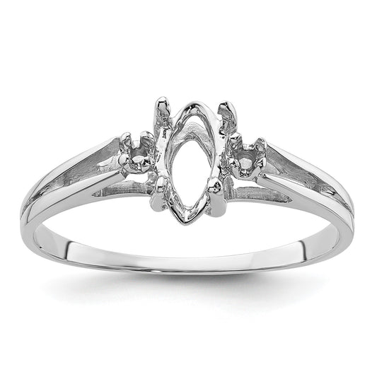 14k White Gold Holds 2-1.7mm Round and 1-8x4 Marquise Gemstone Ring Mounting