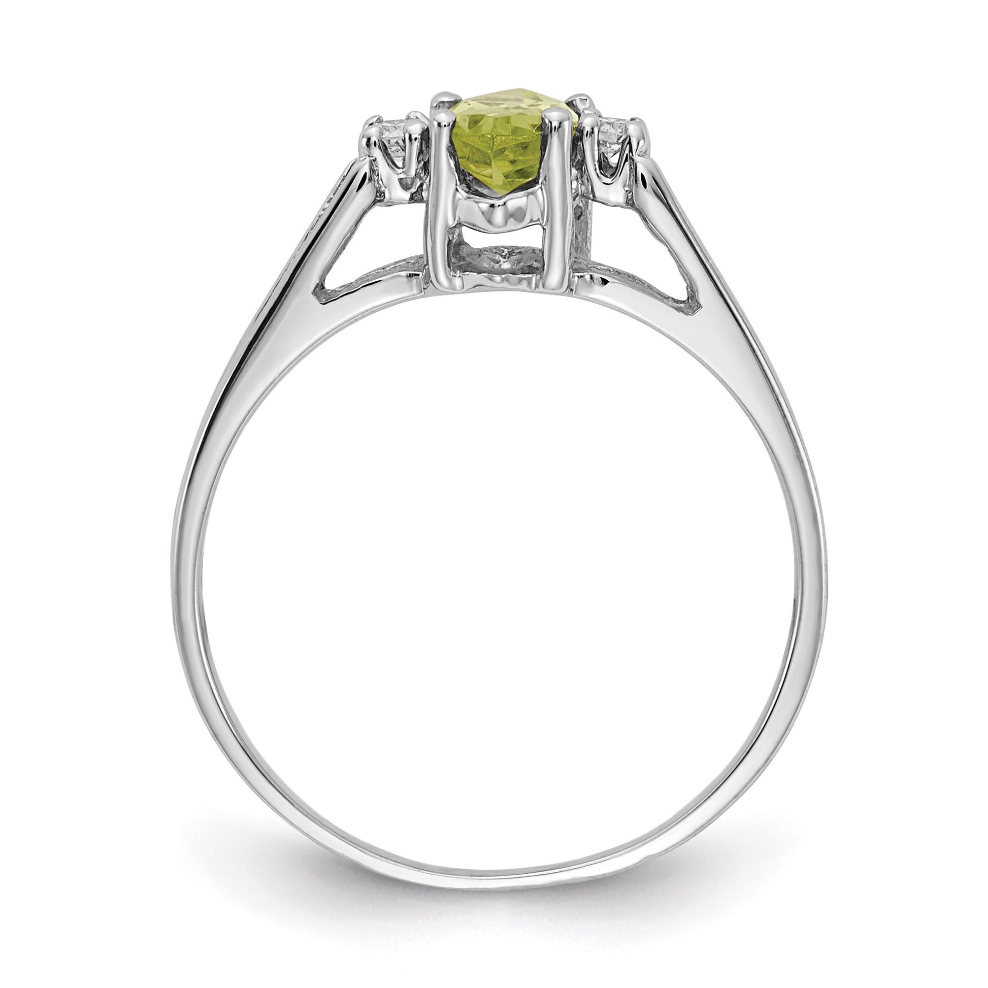 14k White Gold 8x4mm Marquise Peridot and 1/20 carat AA Diamond Ring
