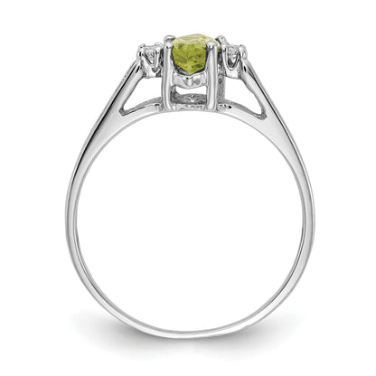 14k White Gold 8x4mm Marquise Peridot and 1/20 carat AA Diamond Ring