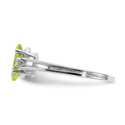 14k White Gold 8x4mm Marquise Peridot and 1/20 carat AA Diamond Ring