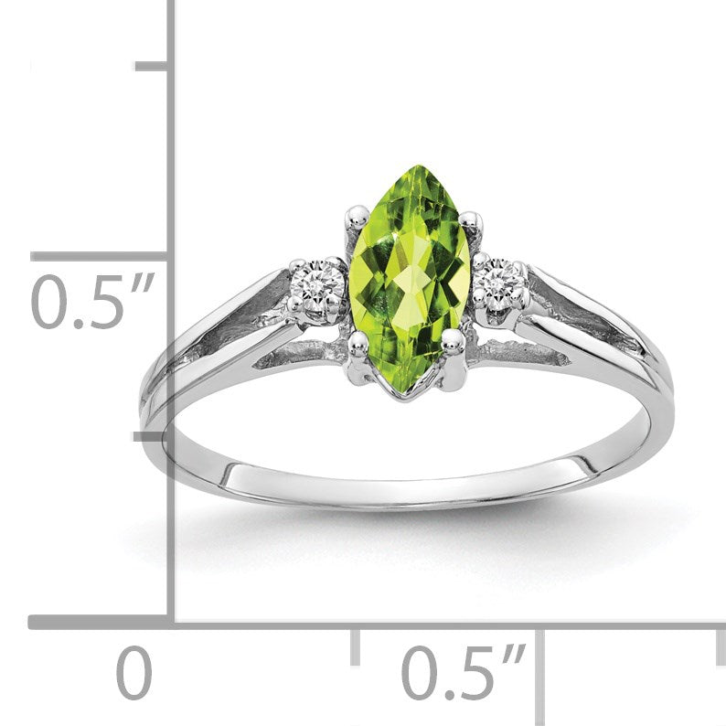 14k White Gold 8x4mm Marquise Peridot and 1/20 carat AA Diamond Ring