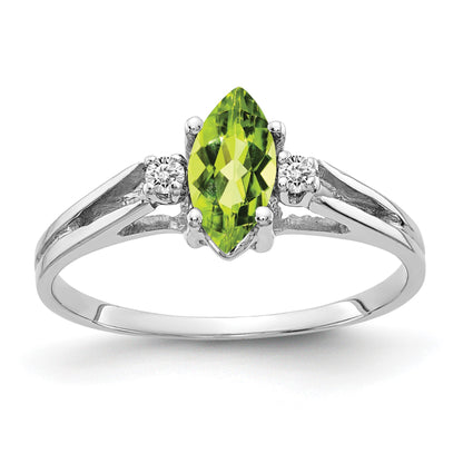 14k White Gold 8x4mm Marquise Peridot and 1/20 carat AA Diamond Ring