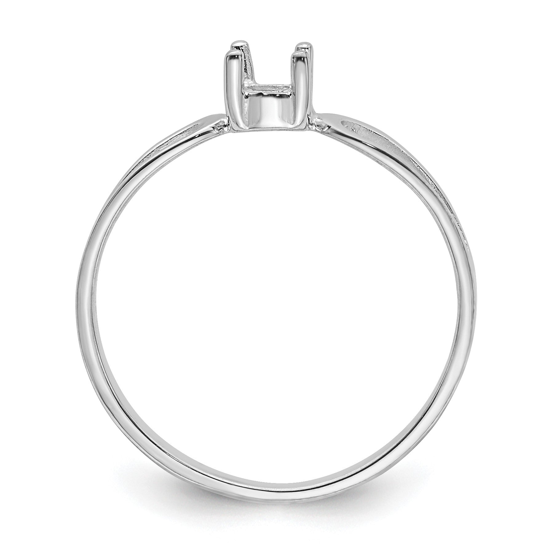14k White Gold Polished Holds 4mm Round Gemstone Ring Mounting