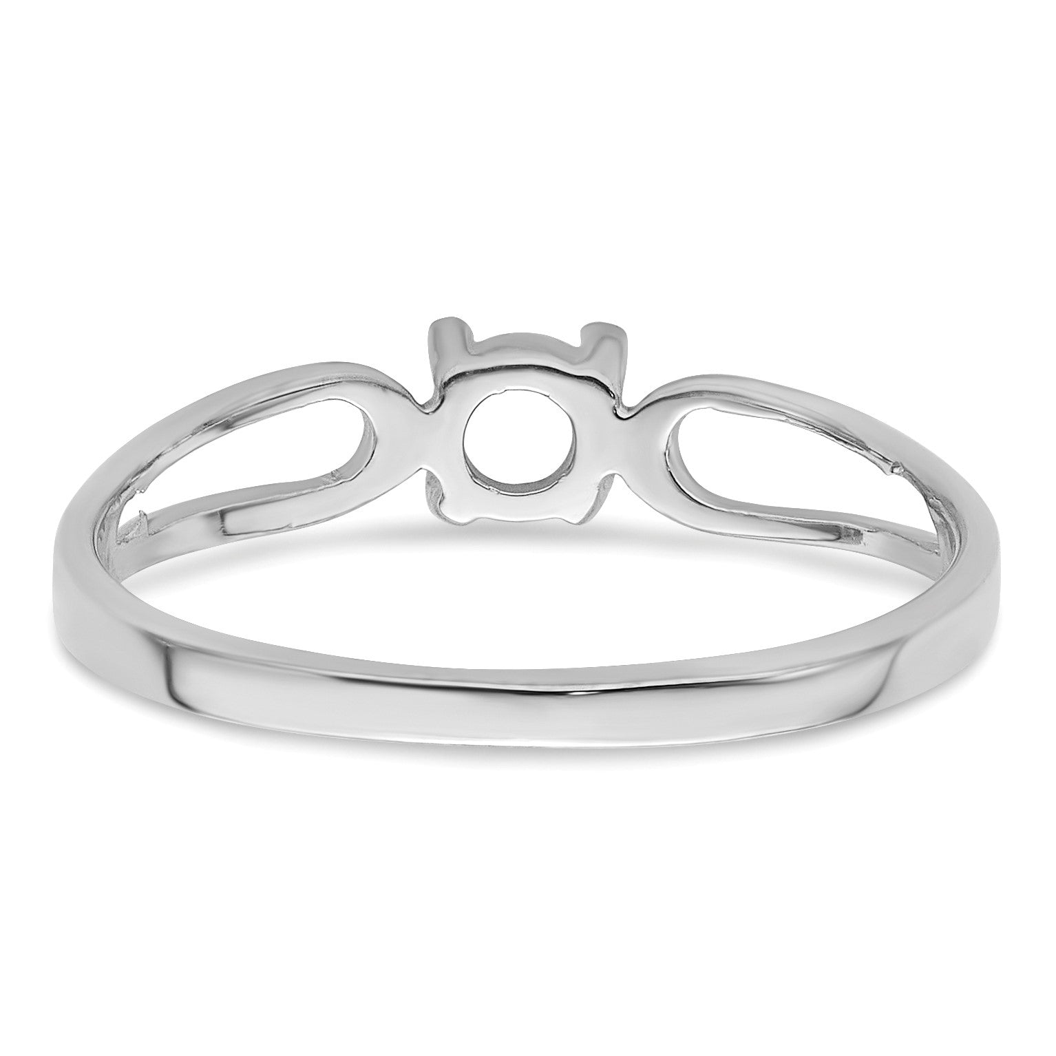14k White Gold Polished Holds 4mm Round Gemstone Ring Mounting