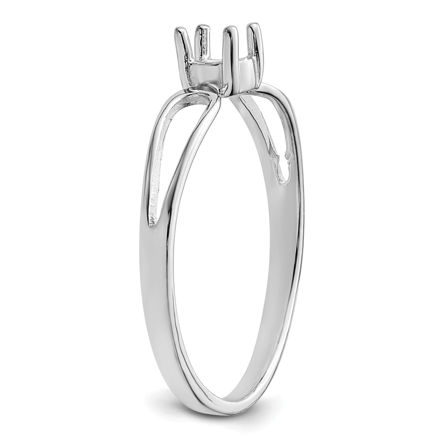 14k White Gold Polished Holds 4mm Round Gemstone Ring Mounting