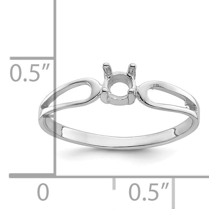 14k White Gold Polished Holds 4mm Round Gemstone Ring Mounting