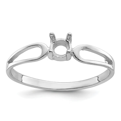14k White Gold Polished Holds 4mm Round Gemstone Ring Mounting