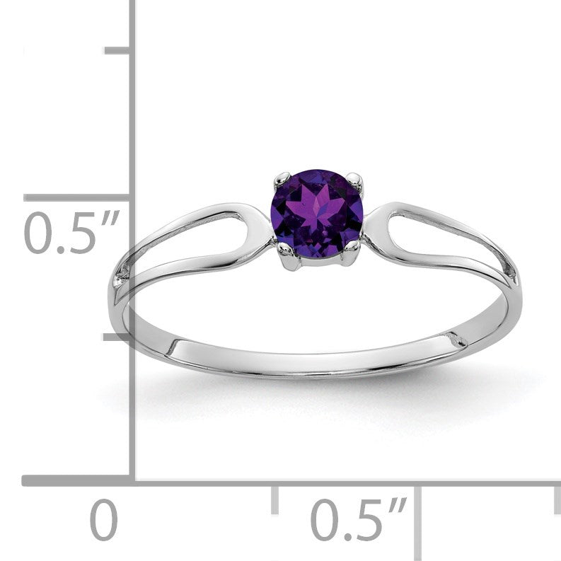 14k White Gold 4mm Round Amethyst Split Shank Ring