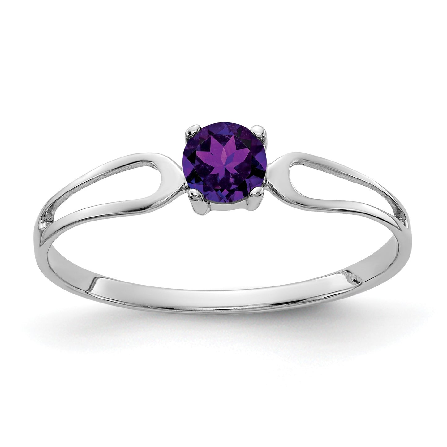 14k White Gold 4mm Round Amethyst Split Shank Ring
