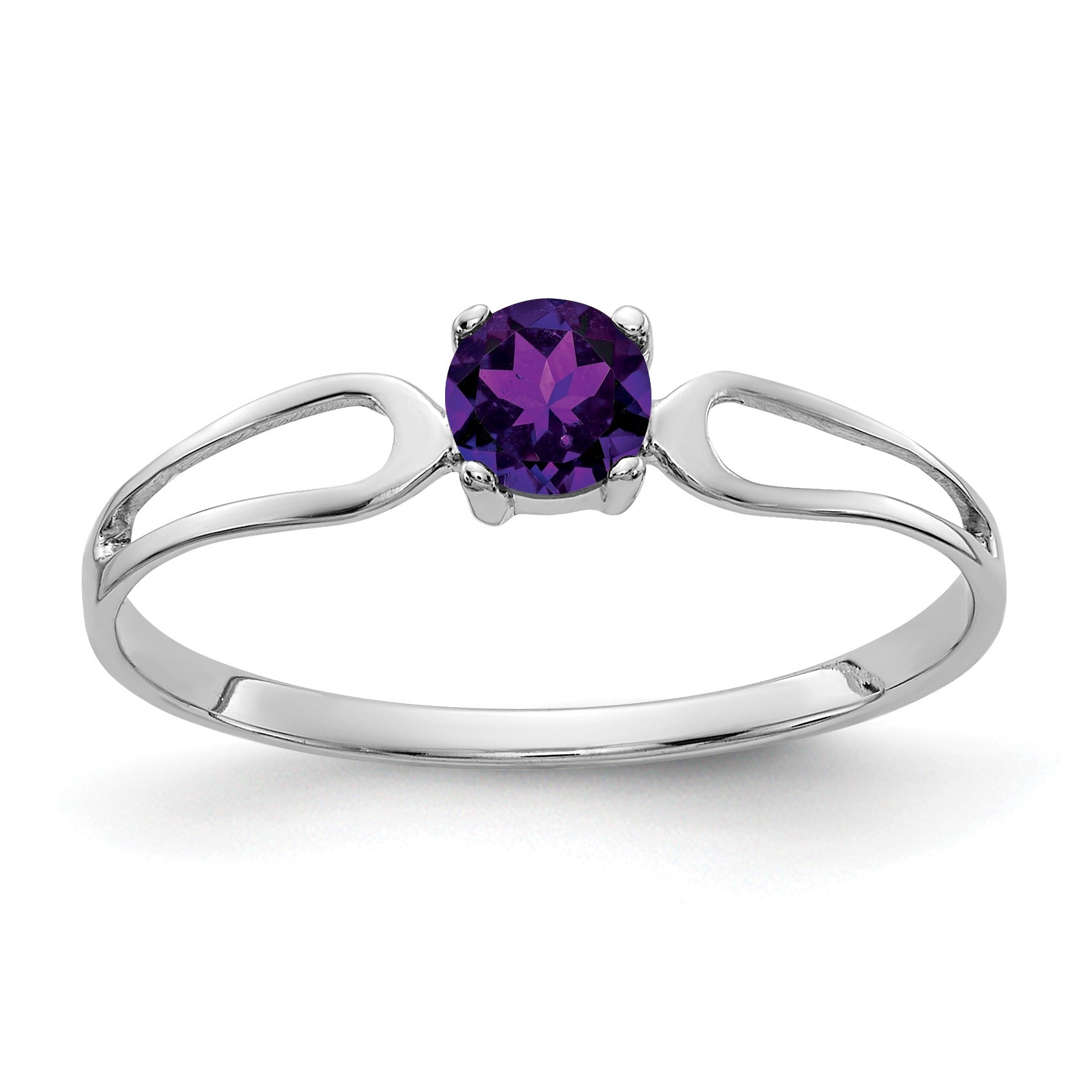 14k White Gold 4mm Round Amethyst Split Shank Ring