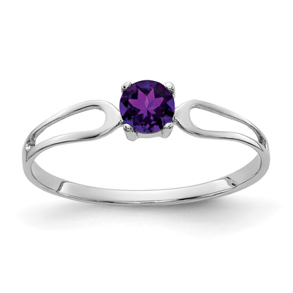 14k White Gold 4mm Round Amethyst Split Shank Ring