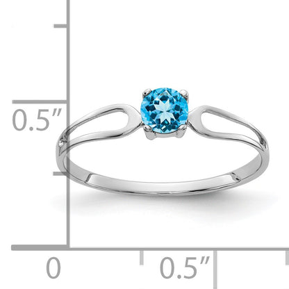 14k White Gold 4mm Round Blue Topaz Split Shank Ring