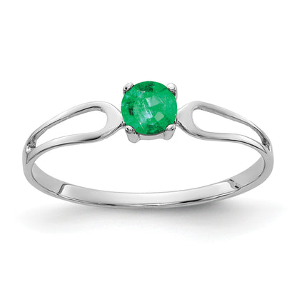 14k White Gold 4mm Round Emerald Split Shank Ring
