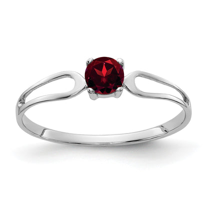 14k White Gold 4mm Round Garnet Split Shank Ring