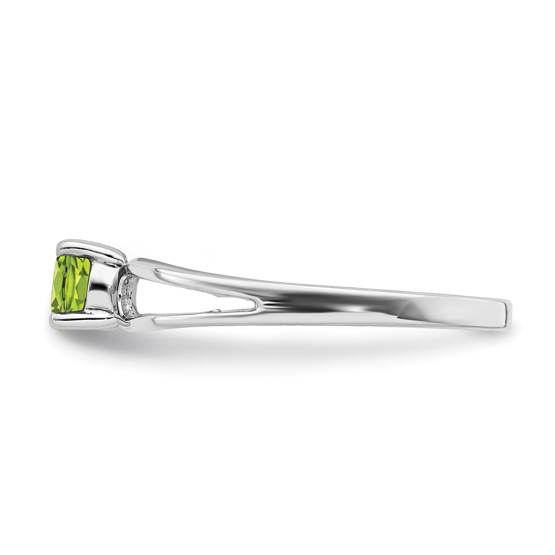 14k White Gold 4mm Round Peridot Split Shank Ring