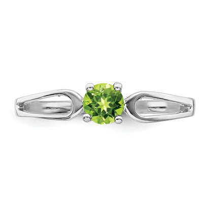 14k White Gold 4mm Round Peridot Split Shank Ring