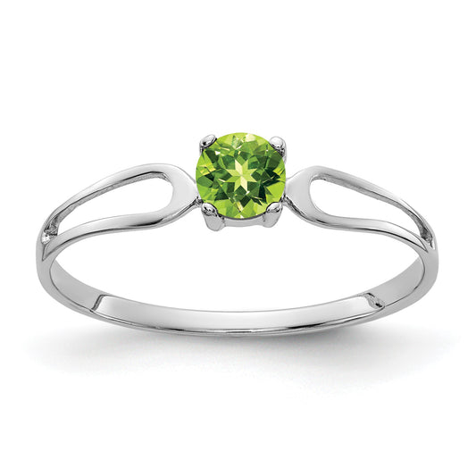 14k White Gold 4mm Round Peridot Split Shank Ring