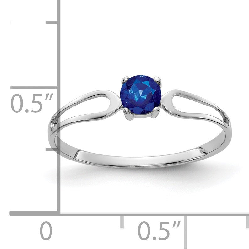 14k White Gold 4mm Round Blue Sapphire Split Shank Ring