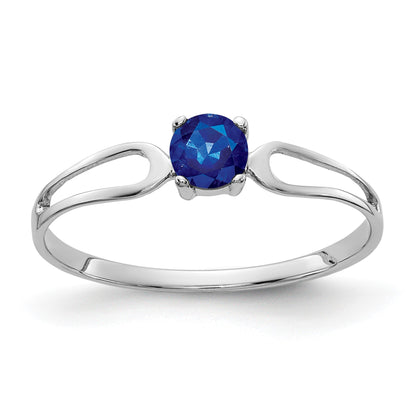 14k White Gold 4mm Round Blue Sapphire Split Shank Ring