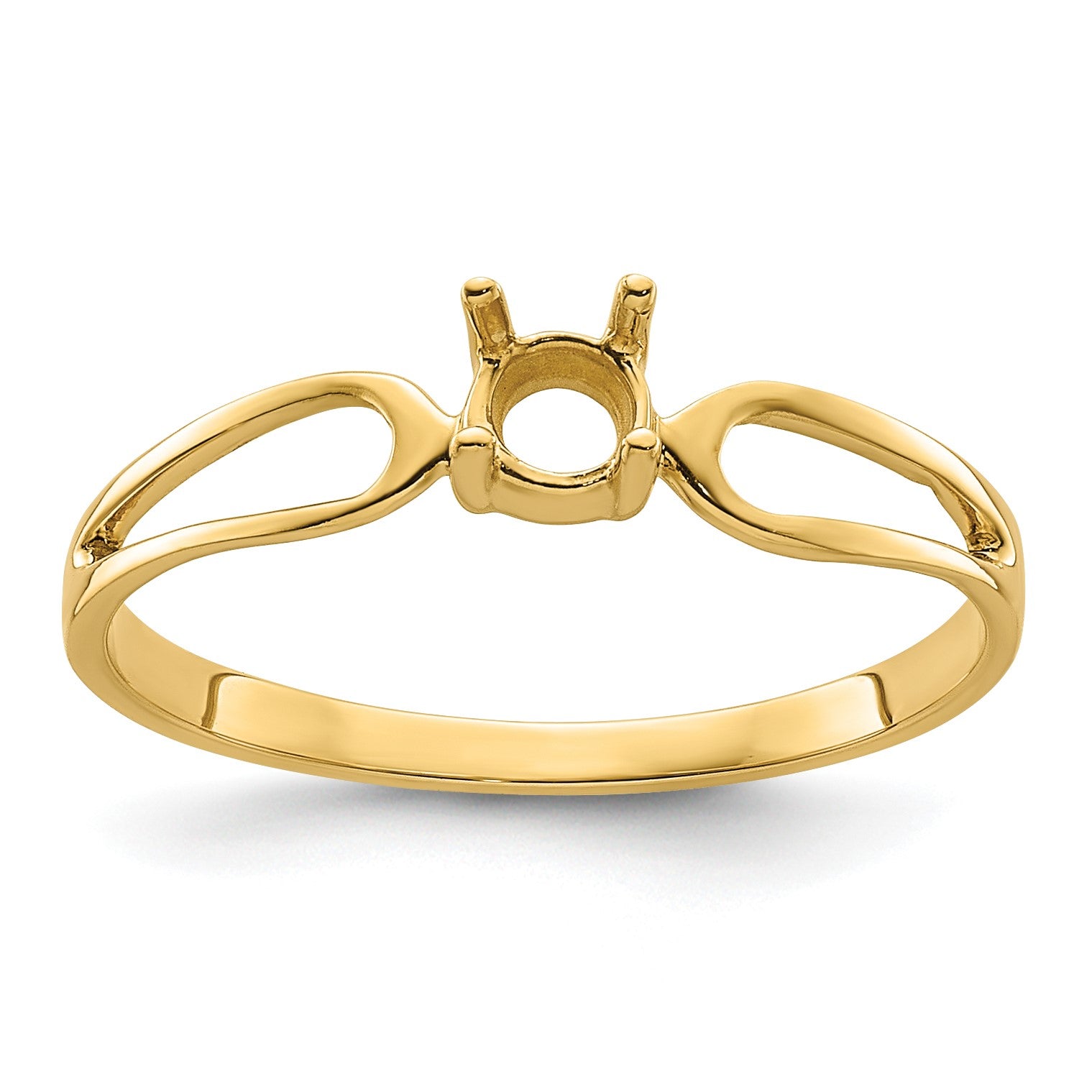 14k Polished Holds 4mm Round Gemstone Ring Mounting